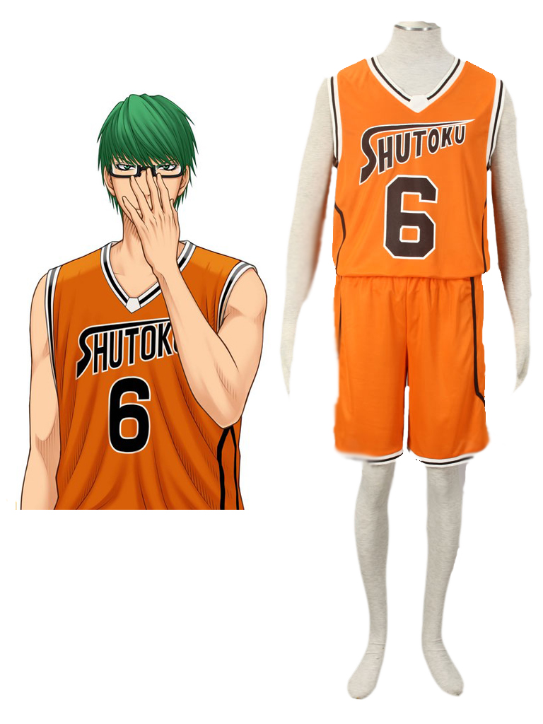 Kuroko's Basketball Shintarō Midorima Shūtoku High School Basketball Team Uniform Orange Number 6 Cosplay Costume